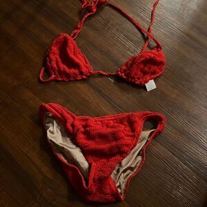 Red Crochet Medium Size Bathing Suit - Excellent Conditoon Red Bikini